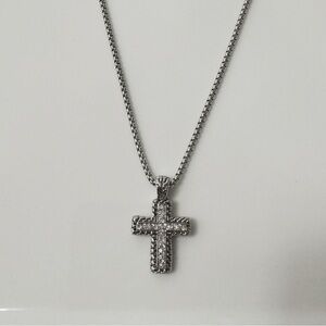 14k White Gold Plated Cubic Zirconia Pave Cross Crystal Necklace